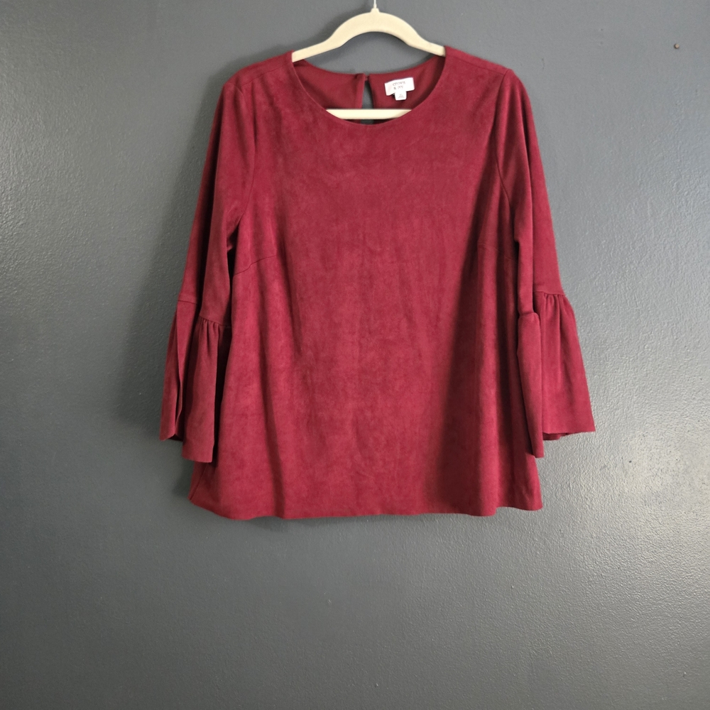Crown And Ivy Burgundy Faux Suede Ruffle Bell Sleeve Top XL